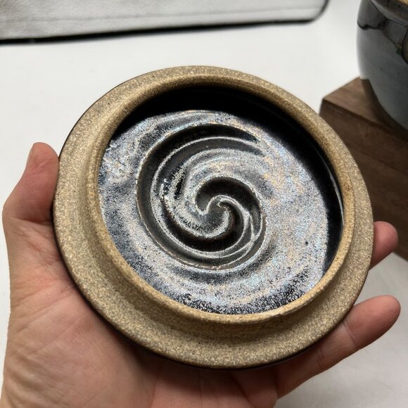 Studio Pottery Stoneware two piece jar vessel container purple glaze - Picture 8 of 12